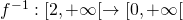 f^{-1}:[2,+\infty[\rightarrow [0,+\infty[