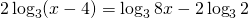 2\log_{3}(x-4)=\log_{3}8x-2\log_{3}2